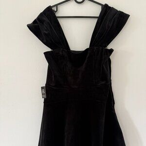 Express Black Velvet Off the Shoulder Flare Mini Dress ~ Women's Size L